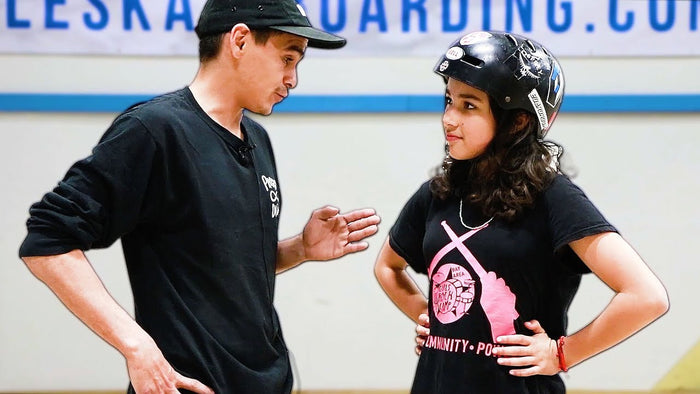 10 Year Old Amalia, Brand New to Skateboarding Learns How to Ollie - Braille Live Skate Support
