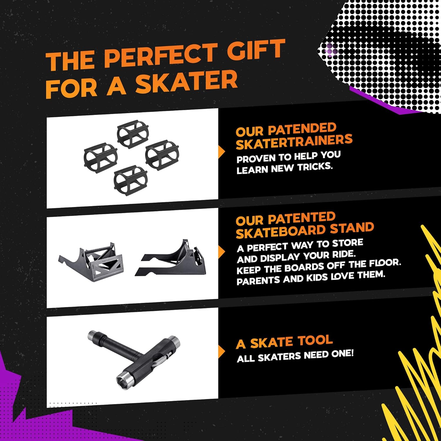 SkaterTrainer Gift Pack - SkaterTrainer, Oragami Skateboard Stand, and T-tool